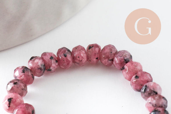 Perle rondelle jade naturel rose marbré 5x3mm, x1 fil de 36cm (G4660)