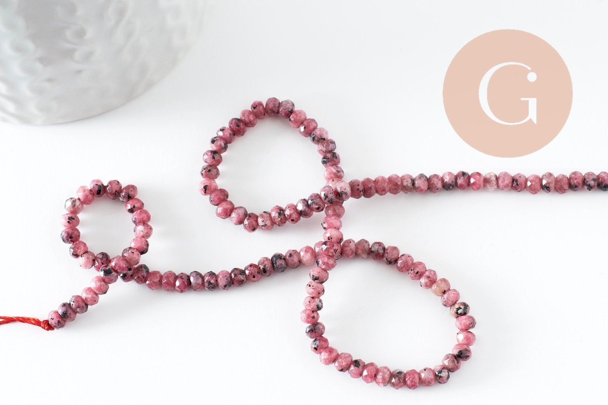 Perle rondelle jade naturel rose marbré 5x3mm, x1 fil de 36cm (G4660)