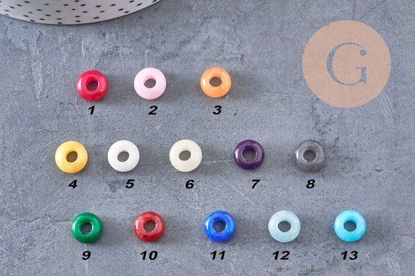 Perle rondelle jade naturel teinté multicolore 10mm, x1 (G10917)