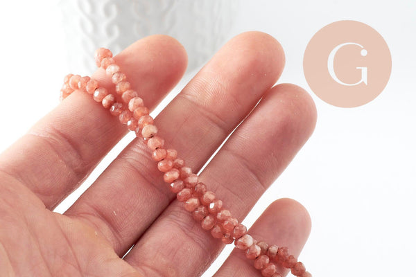 Perle rondelle jade rose,perle jade,pierre naturelle,perle facette,jade,5x3mm,fil de 36 cm, x1 (G3052)