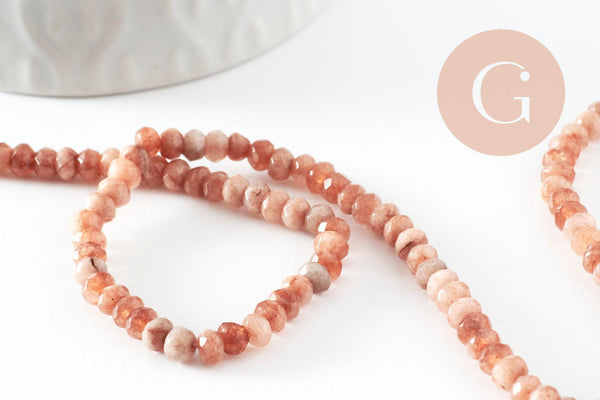 Perle rondelle jade rose,perle jade,pierre naturelle,perle facette,jade,5x3mm,fil de 36 cm, x1 (G3052)