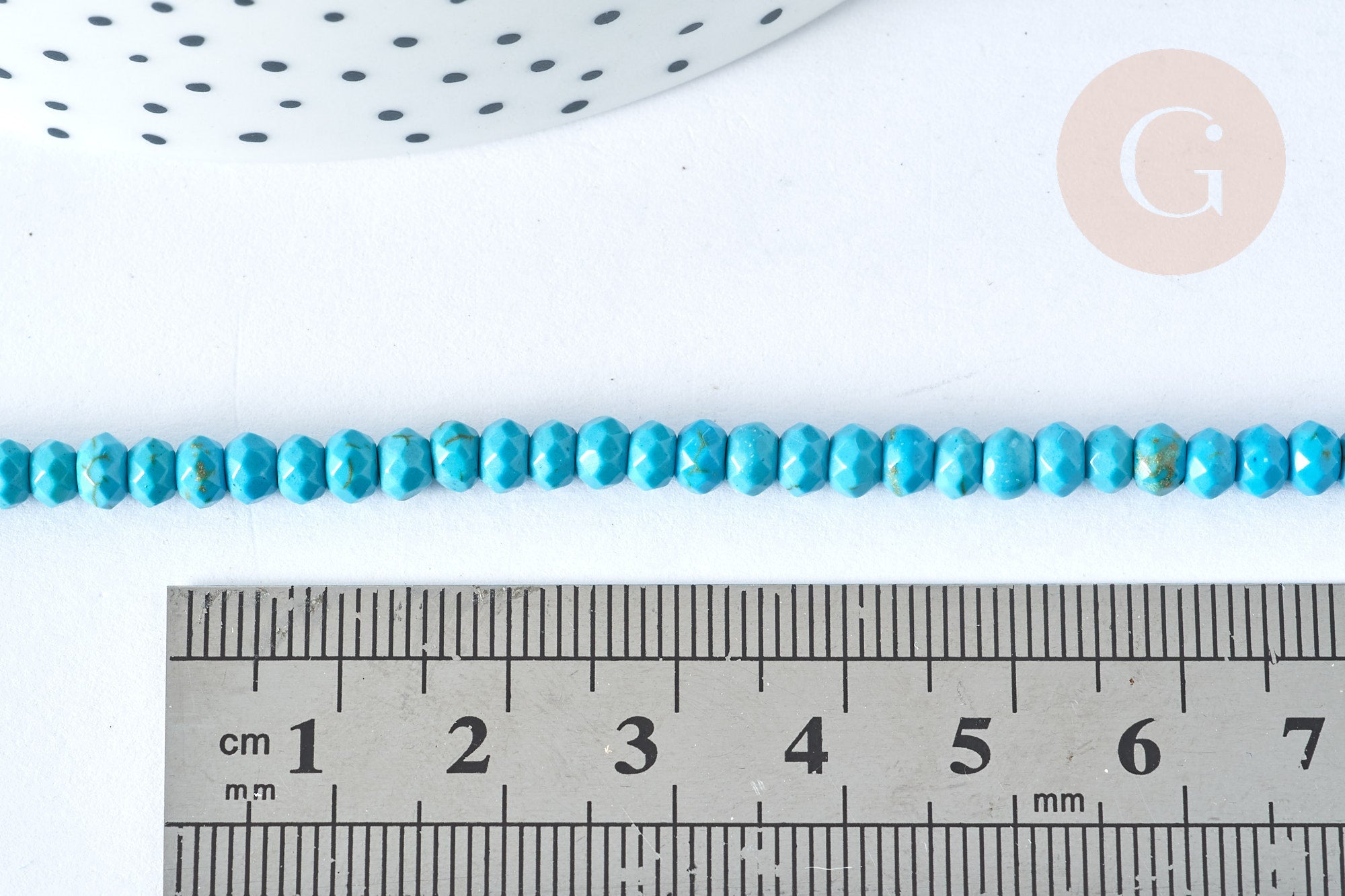 Perle rondelle jade teintée turquoise opaque facettée 4x2.5mm, pierre, fil de 35cm x1 (G7538)