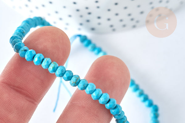 Perle rondelle jade teintée turquoise opaque facettée 4x2.5mm, pierre, fil de 35cm x1 (G7538)