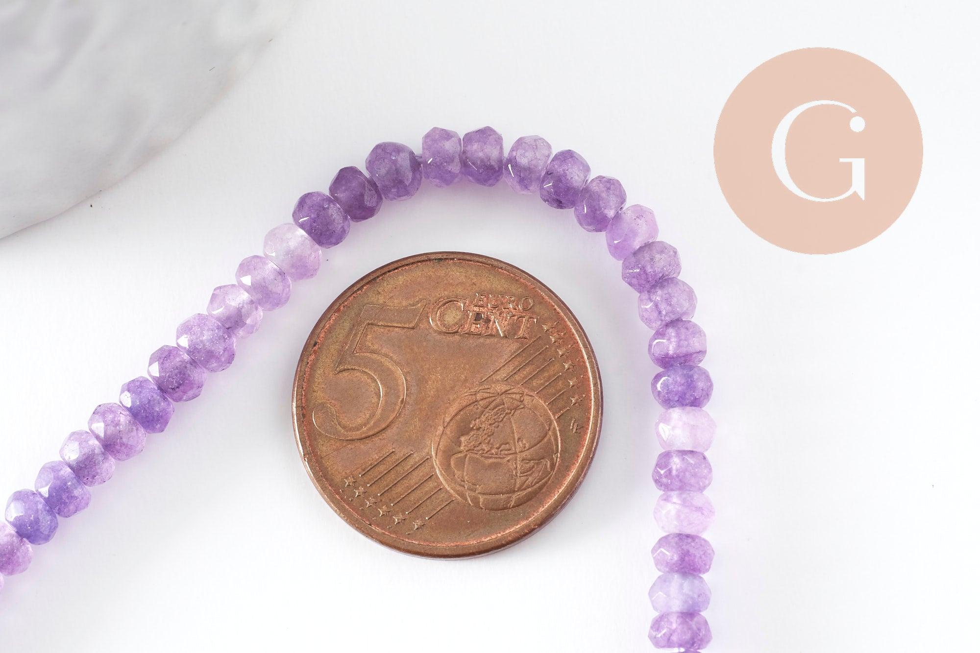 Perle rondelle jade violet, naturelle,jade, pierre,perle facette,jade,5x3mm,fil de 35 cm, x1 (G1704)