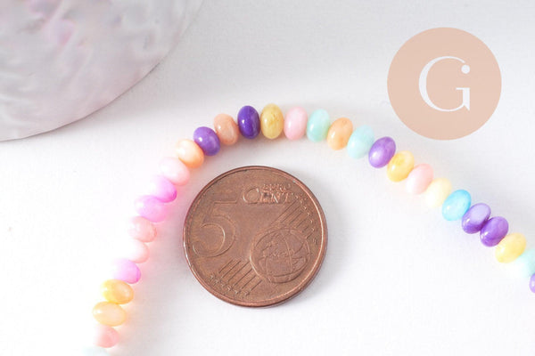 Perle rondelle nacre naturelle multicolore 5x3mm, x1 fil de 38cm (G10369)