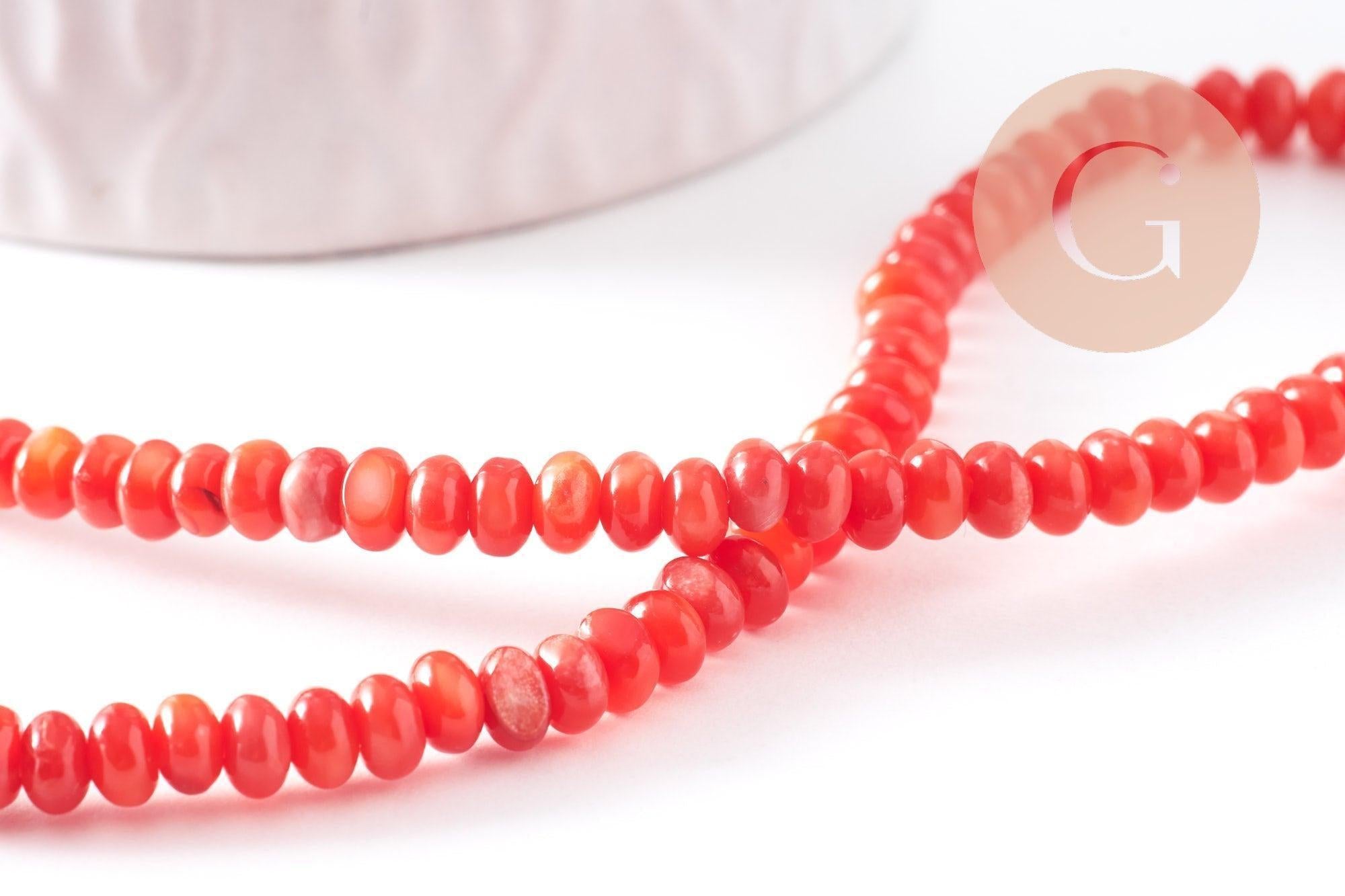 Perle rondelle nacre naturelle rouge 5x3mm, x1 fil de 38cm (G10278)