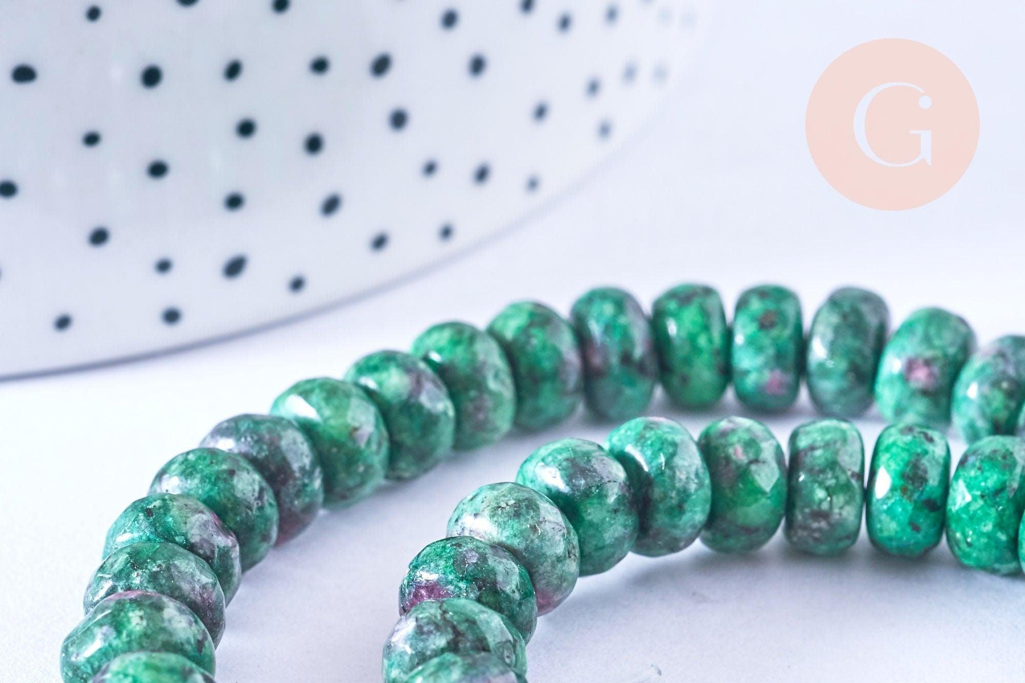 Perle rondelle rubis sur zoisite facetté naturel,Pendentif bijoux, pierre naturelle,10mm, le fil de 38cm, x1 (G6721)