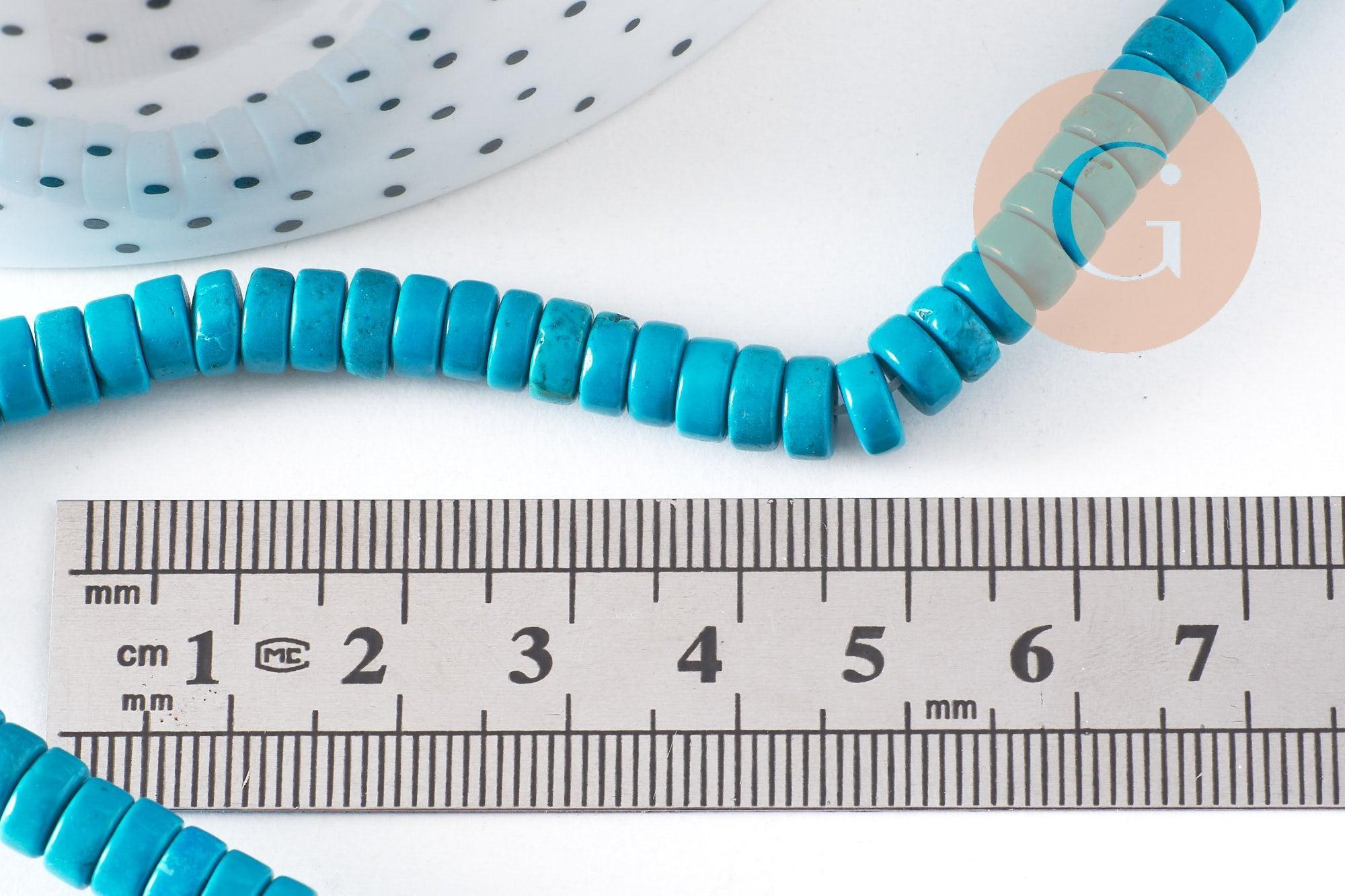 Perle rondelle turquoise naturelle 6mm, x1 fil de 39.5cm (G5371)