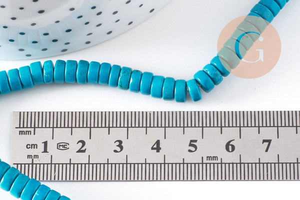 Perle rondelle turquoise naturelle sinkiang 6mm, x1 fil de 39.5cm (G5371)