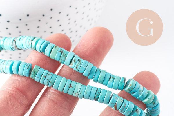 Perle rondelle turquoise siankiang,perles pierre, turquoise naturelle,8mm, fil de 38 cm, x1 (G3912)