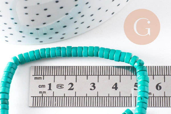 Perle rondelle turquoise sinkiang,perles pierre, turquoise naturelle, fil de 39,5 cm x1 (G0138)