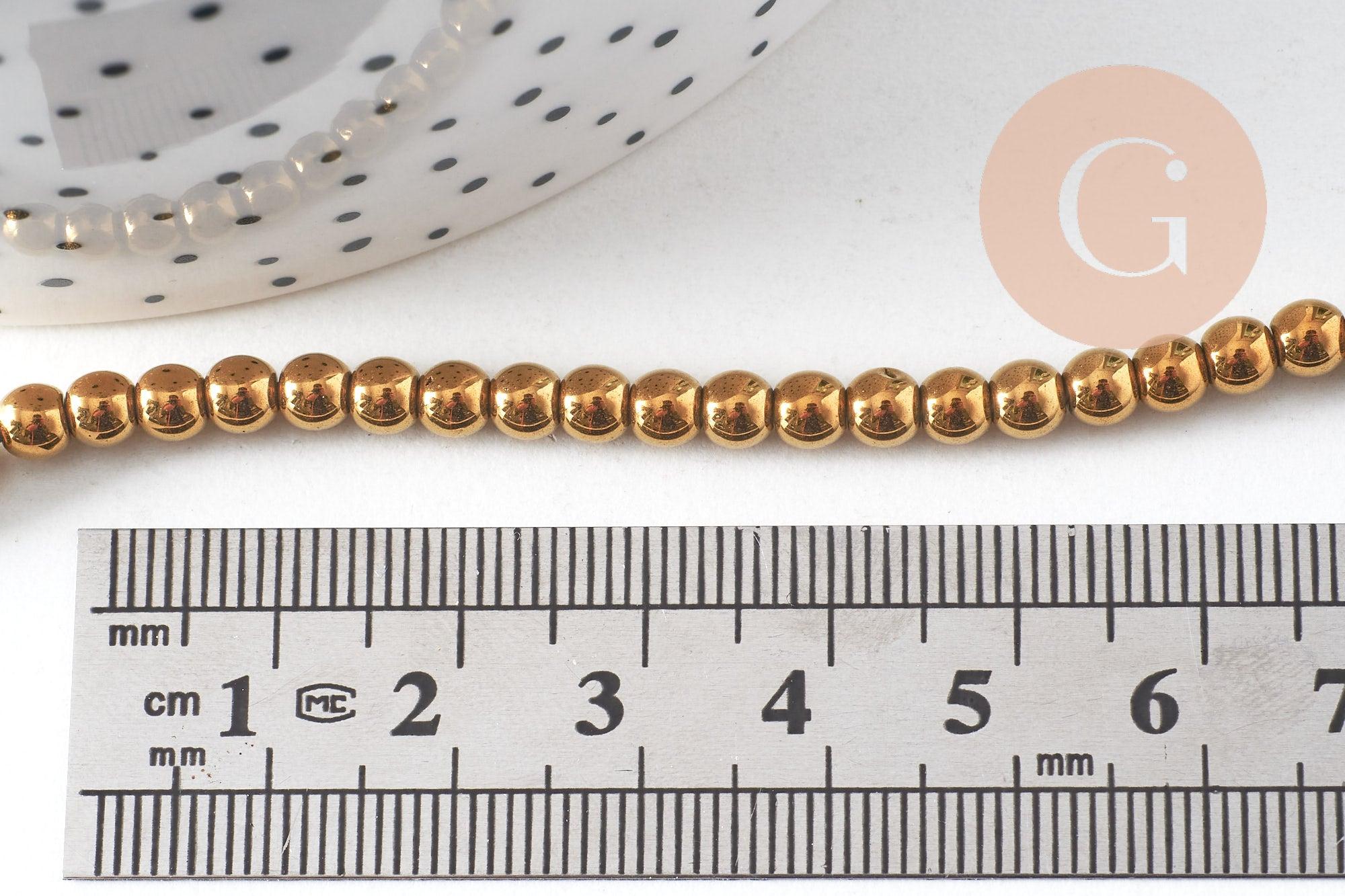 Perle rondes hématite dorée, perle pierre ,4mm,fil de 100 perles (G3655)