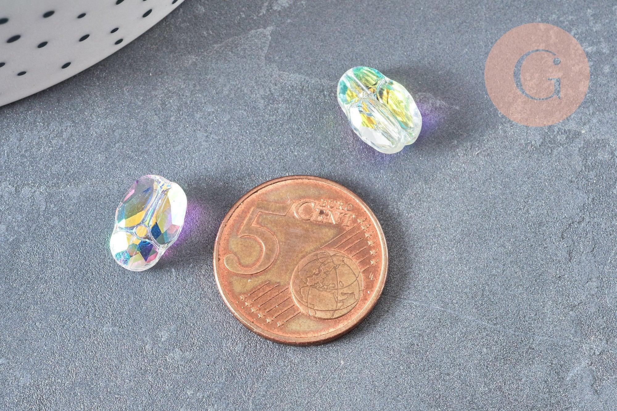 Perle scarabée verre transparent facettée cristal AB 12mm, fournitures DIY, x1 (G6833)