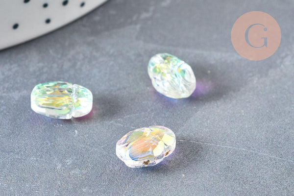 Perle scarabée verre transparent facettée cristal AB 12mm, fournitures DIY, x1 (G6833)