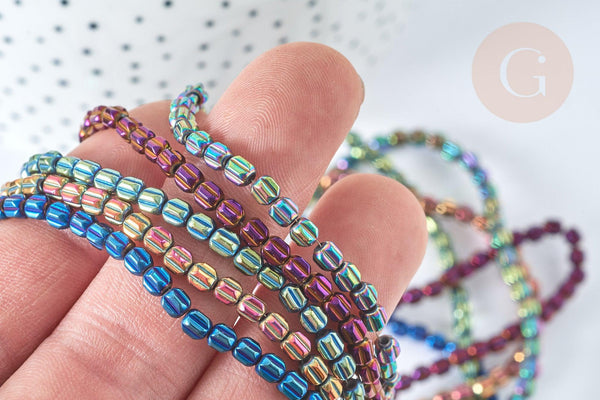 Perle striée hématite de synthèse colorée 3,5mm, création bijoux DIY, x1, (G7406)