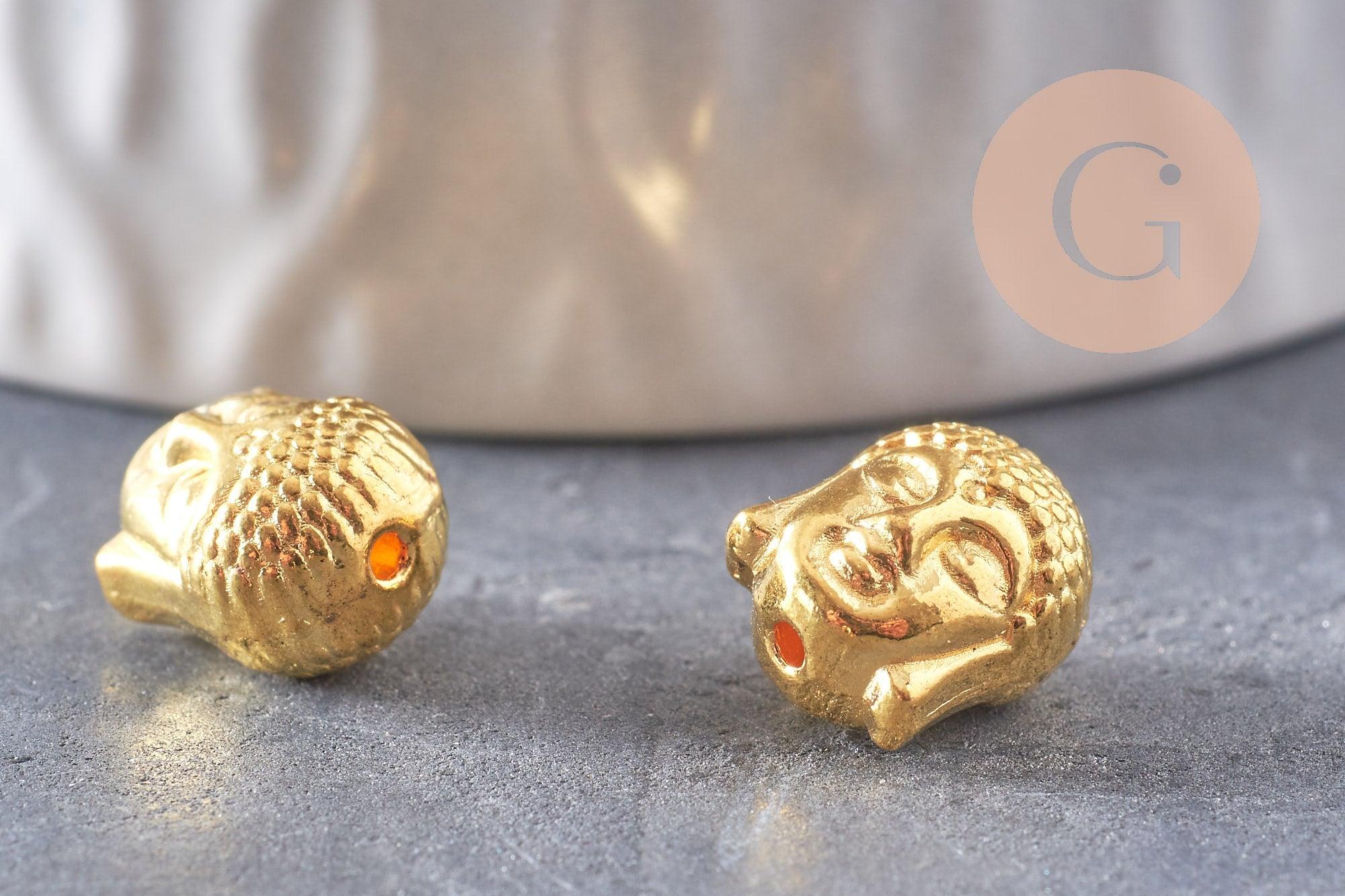 Perle tête de Bouddha zamac doré ,fournitures créatives sans nickel,creation bijoux,perle voyage inde,11mm,x 10 (G5291)