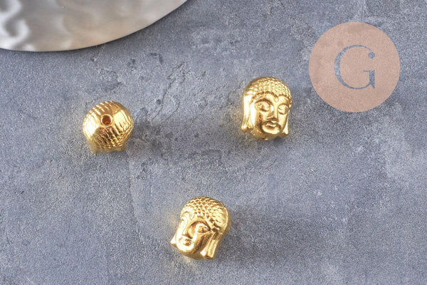 Perle tête de Bouddha zamac doré ,fournitures créatives sans nickel,creation bijoux,perle voyage inde,11mm,x 10 (G5291)