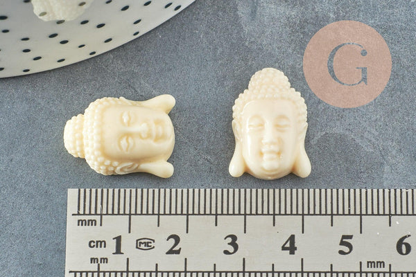 Perle tête de bouddha résine blanche 20mm,perle imitation corail en résine, x2 (G4985)