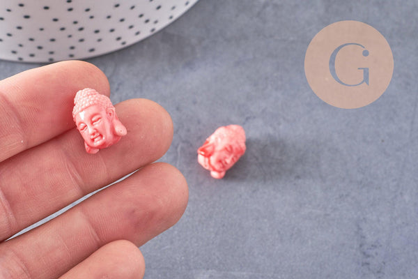 Perle tête de boudha résine imitation bambou de mer rose,perle imitation corail en bambou de mer naturel,15mm x2 (G4986)