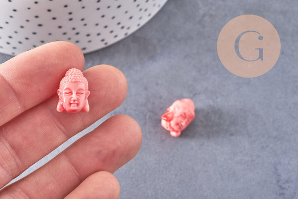 Perle tête de boudha résine imitation bambou de mer rose,perle imitation corail en bambou de mer naturel,15mm x2 (G4986)