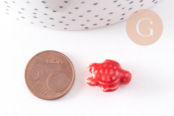 Perle tortue porcelaine rouge 12mm, x5 (G3906)