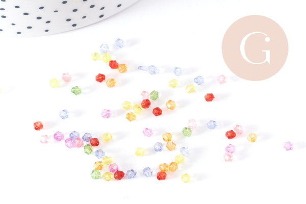 Perle toupie acrylique transparent multicolore 3mm, plastique coloré, x 5gr (G9013)