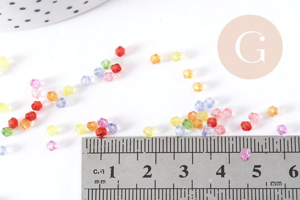 Perle toupie acrylique transparent multicolore 3mm, plastique coloré, x 5gr (G9013)