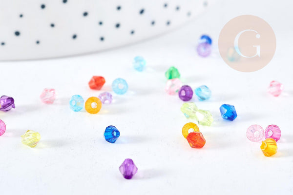 Perle toupie acrylique transparent multicolore 4mm, création bijoux plastique coloré, x 10gr (G8460)