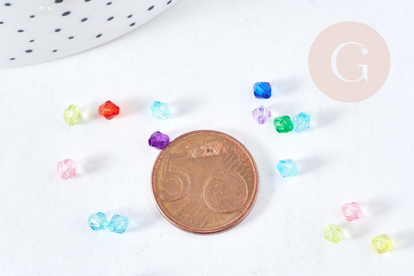 Perle toupie acrylique transparent multicolore 4mm, création bijoux plastique coloré, x 10gr (G8460)