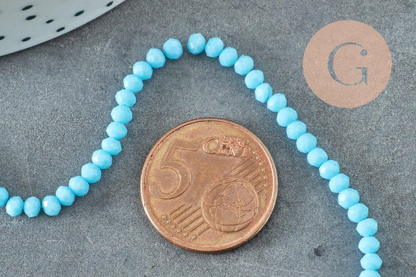 Perle toupie bleu,perles bijoux, cristal bleu, fourniture créative ,verre facette, fil de 29cm, 3mm, x1 (G1667)