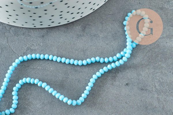 Perle toupie bleu,perles bijoux, cristal bleu, fourniture créative ,verre facette, fil de 29cm, 3mm, x1 (G1667)