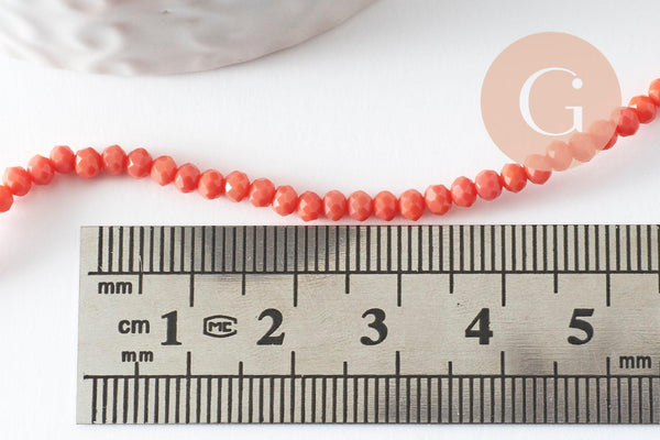 Perle toupie rose corail, perle cristal,Perles verre,cristal, 3mm fil de 41 cm, x1 (G0620)