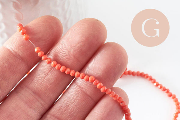 Perle toupie rose corail, perle cristal,Perles verre,cristal, 3mm fil de 41 cm, x1 (G0620)