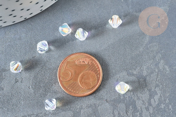 Perle toupie verre tchèque blanc irisé AB 6mm,perles verre et cristal, x 10 (G7358)