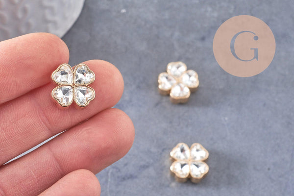 Perle trèfle 4 feuilles zamac zircons 16mm, x1 (G10402)