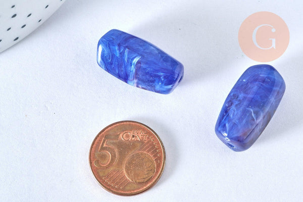 Perle tube acrylique bleu imitation pierre 25mm, x5 (G6796)