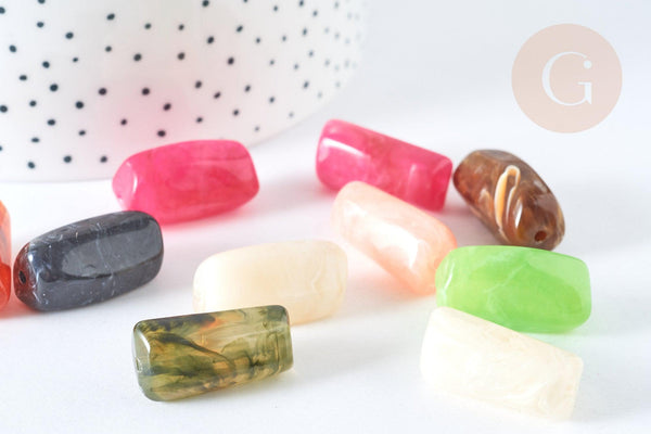 Perle tube acrylique multicolore imitation pierre 25mm, création bijou plastique, x10 G7274