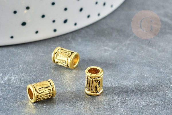 Perle tube cylindrique zamac doré vieilli 8mm, x10 (G8385)