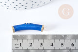 Perle tube doré talisman oeil protecteur laiton doré 18K émail bleu 32mm, x1 (G8678)