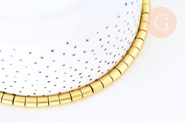 Perle tube hématite dorée non magnétique, perle colonne pierre, 6x4mm,fil de 60 perles, x1 (G5612)