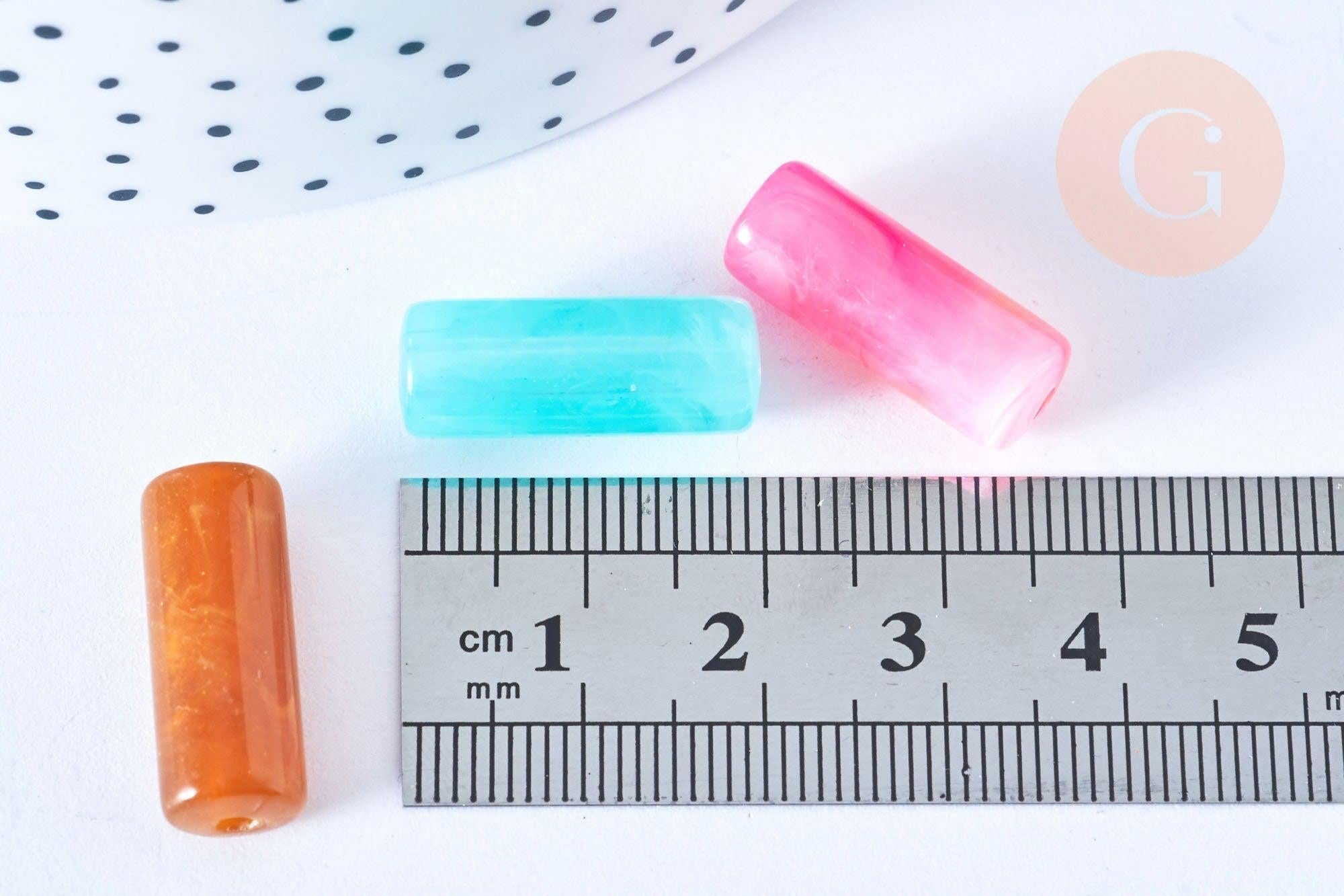 Perle tube imitation gemme plastique multicolore 20mm , perle plastique coloré, couleurs mélangées, x10 G6401