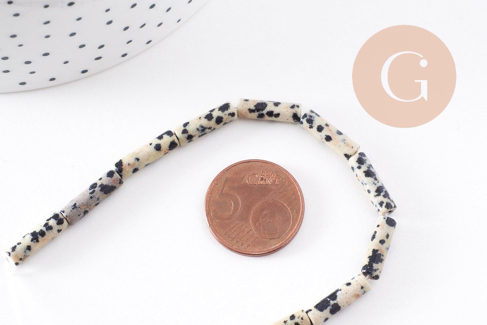 Perle tube jaspe dalmatien naturel 13-14mm,x1 fil de 40.5cm (G4070)