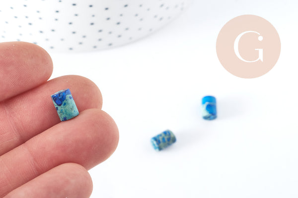 Perle tube jaspe impérial / regalite de synthèse bleu 8x6mm, x10 (G8282)