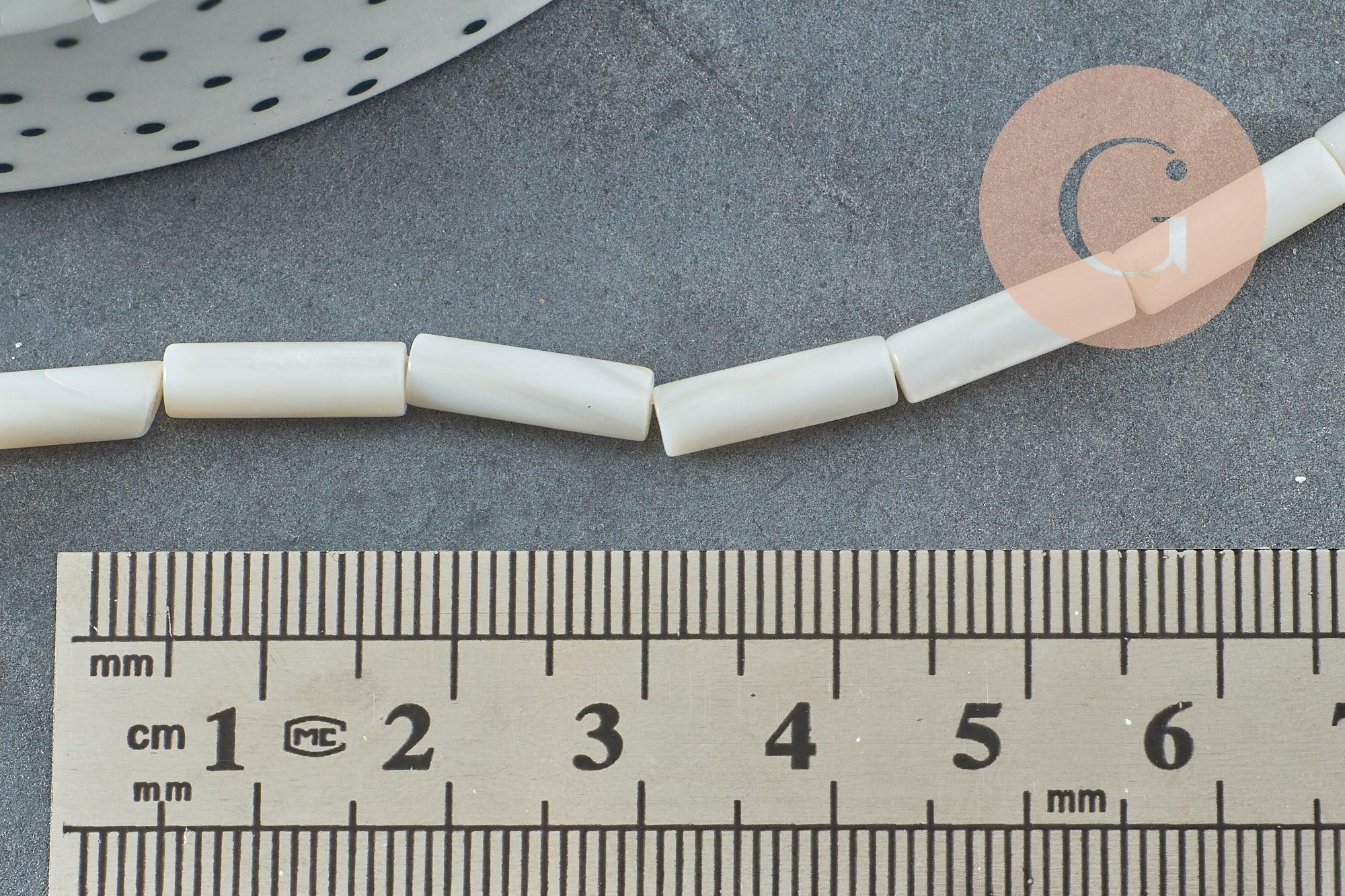 Perle tube nacre blanche naturelle 12.5x4mm, x1 fil de 37cm (G5852)
