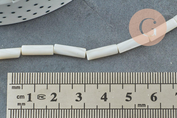 Perle tube nacre blanche naturelle 12.5x4mm, x1 fil de 37cm (G5852)