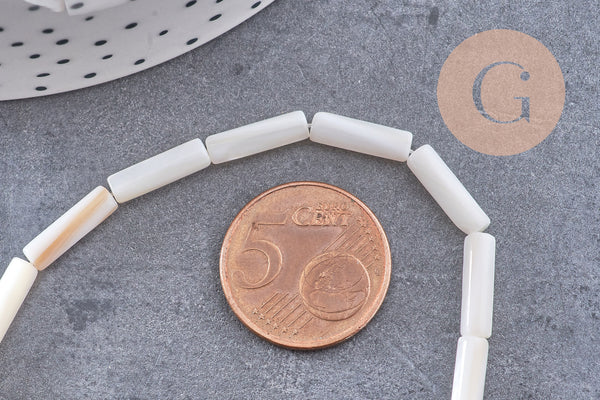 Perle tube nacre blanche naturelle 13x4mm, x1 fil de 39cm (G5608)