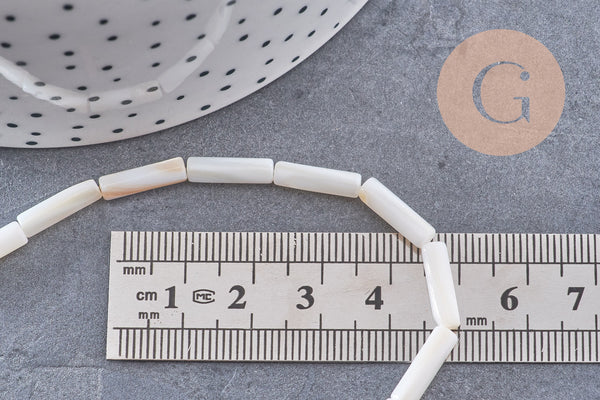 Perle tube nacre blanche naturelle 13x4mm, x1 fil de 39cm (G5608)