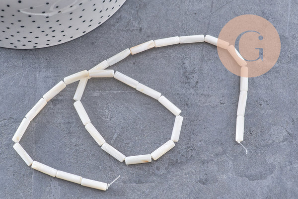 Perle tube nacre blanche naturelle 13x4mm, x1 fil de 39cm (G5608)