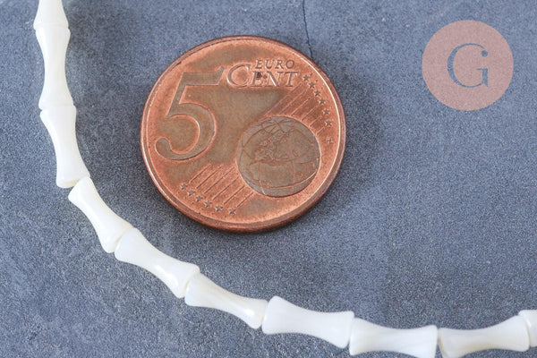 Perle tube nacre blanche naturelle 7.5-9mm,nacre blanche,perle coquillage blanc,le fil de 40cm, x1 G6604