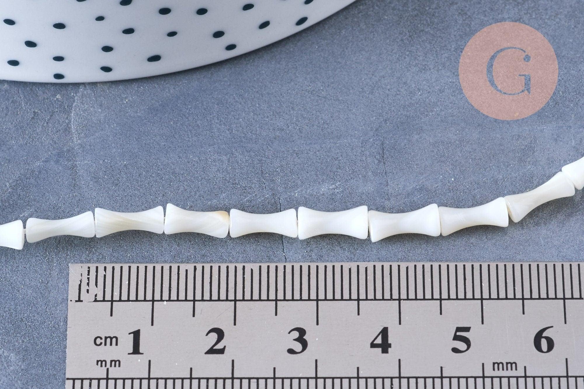 Perle tube nacre blanche naturelle 7.5-9mm, perle coquillage blanc,le fil de 40cm, x1 (G6604)